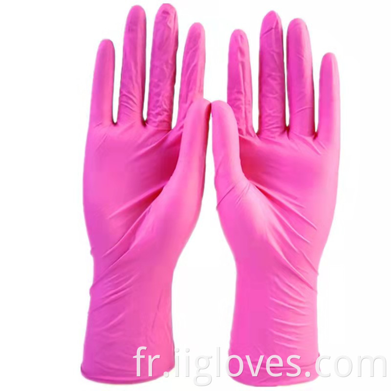 Gants en gros rose en nitrile de vinyle rose